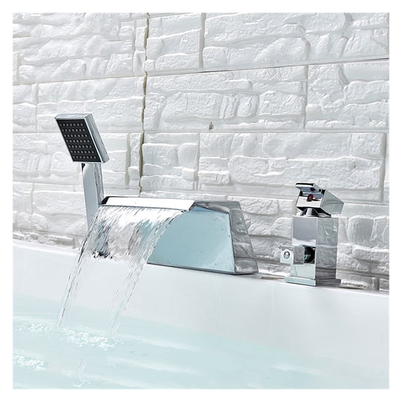 Chrome Bathtub Waterfall Shower Faucet with Hand Shower Hot Cold Water Mixer Tap Tub Sink Faucet Widespread Spout ,Easy to Operate
