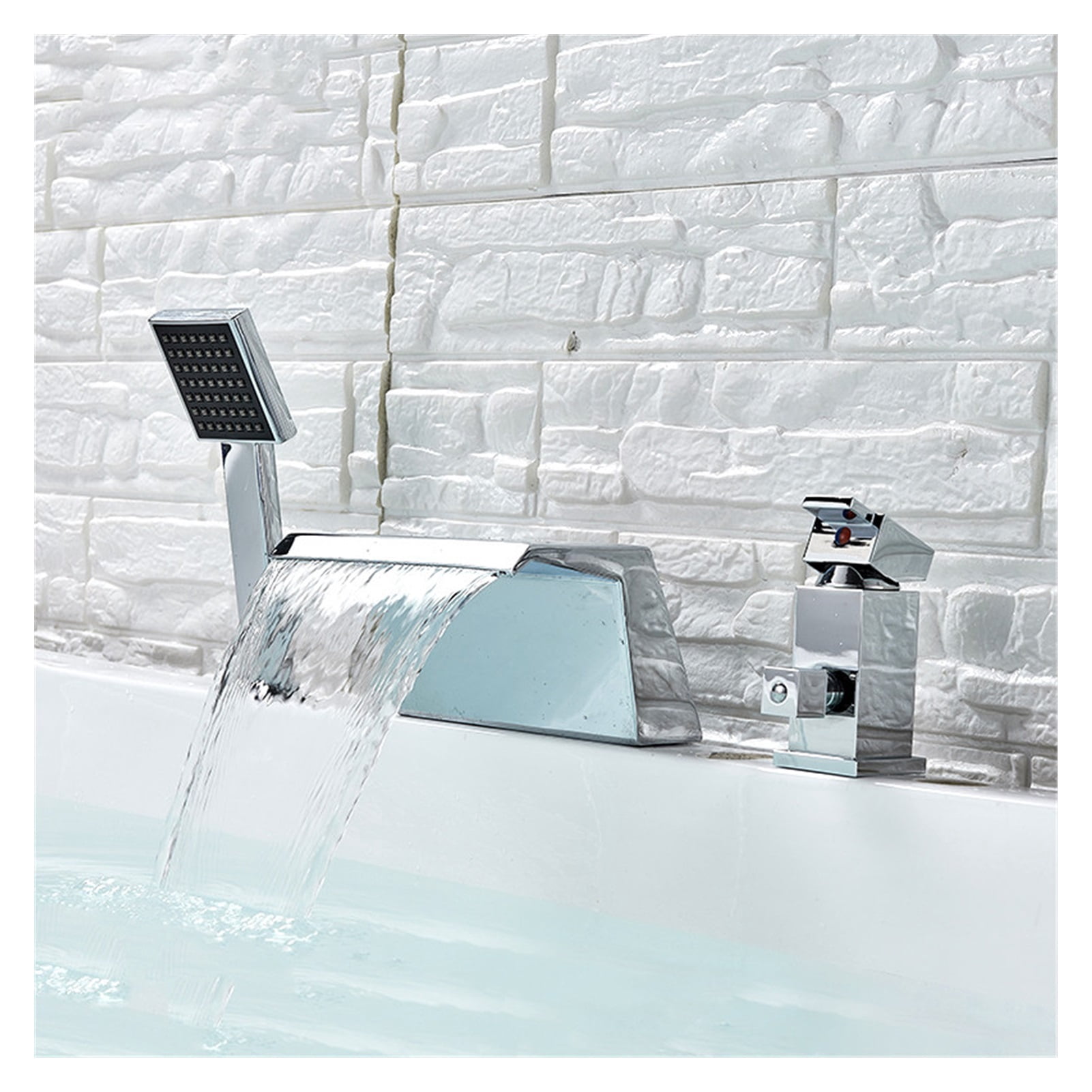 Chrome Bathtub Waterfall Shower Faucet with Hand Shower Hot Cold Water Mixer Tap Tub Sink Faucet Widespread Spout