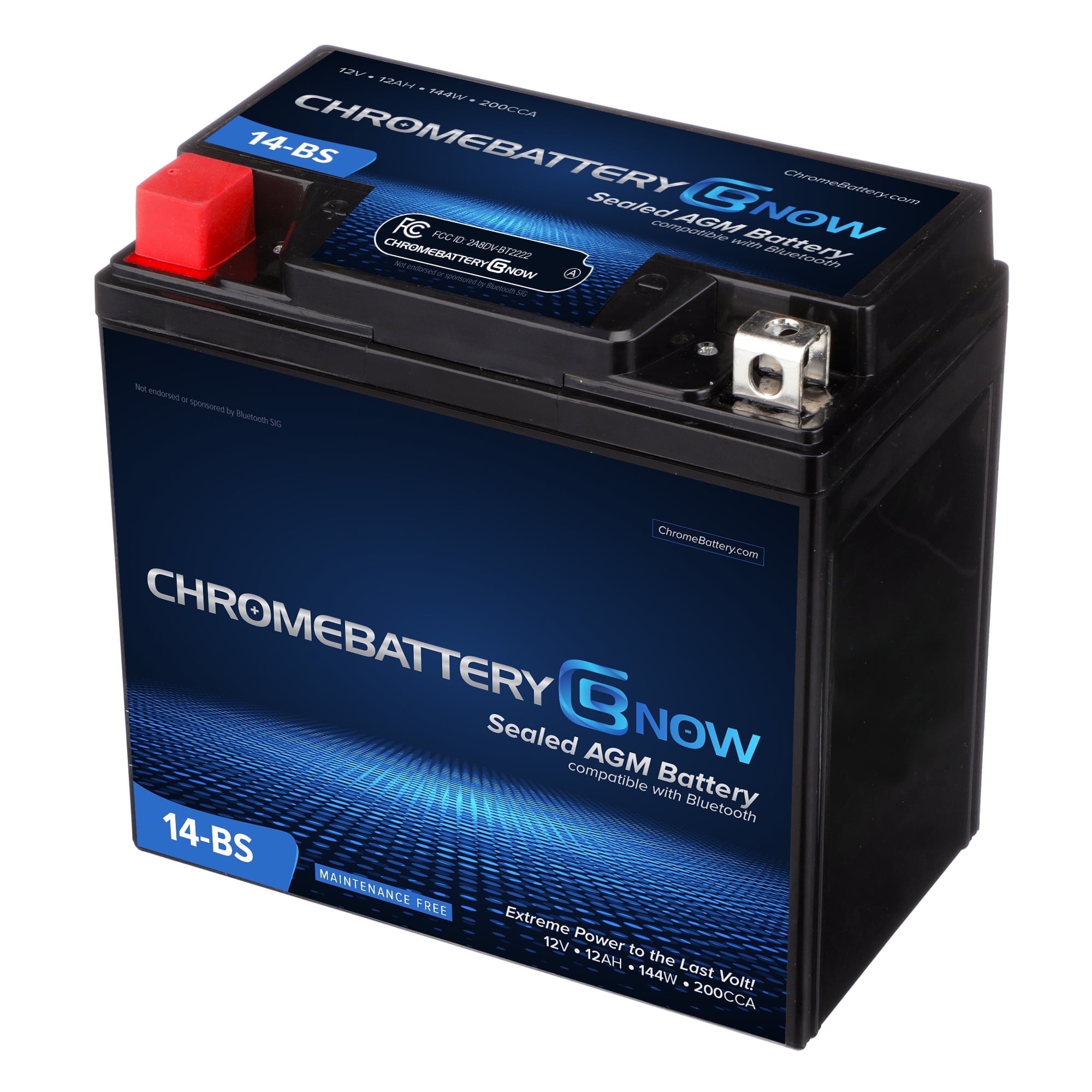 Chrome Battery Now Ytx14-bs Intelligent Bluetooth Enabled Battery, Maintenance Free, Replacement Battery for Atv, Motorcycle, Scooter, And Utv: 12 Volts, 12ah, Nut & Bolt (t3) Terminal
