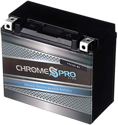 Chrome Battery YTX20L-BS High Performance Power Sports Battery - Replacement Motorcycle Battery - Maintenance Free - Chrome  Battery