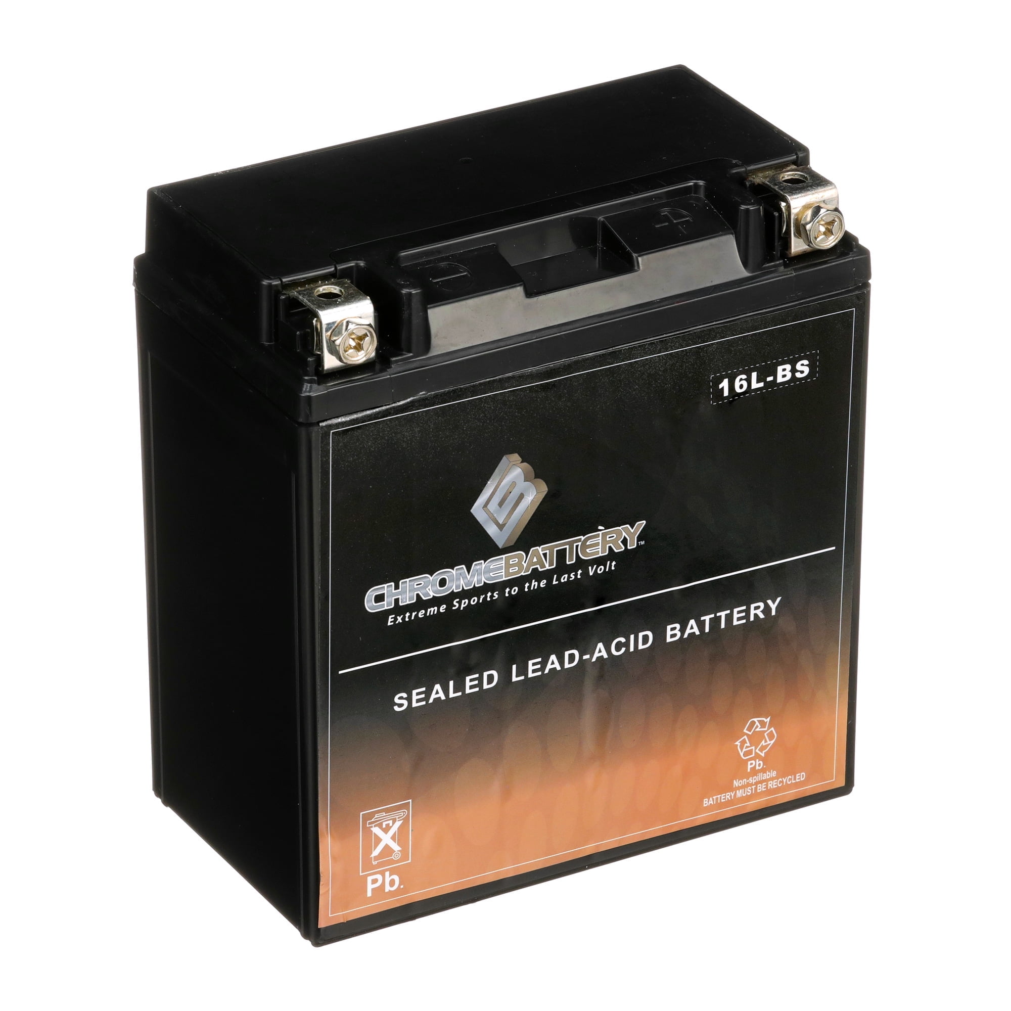 Chrome Battery Ytx16l-bs (16l-bs 12 Volts,14 Ah, 230 Cca) High Performance - Maintenance Free - Sealed AGM Motorcycle Battery