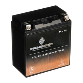 Chrome Battery Ytx16l-bs (16l-bs 12 Volts,14 Ah, 230 Cca) High Performance - Maintenance Free - Sealed AGM Motorcycle Battery