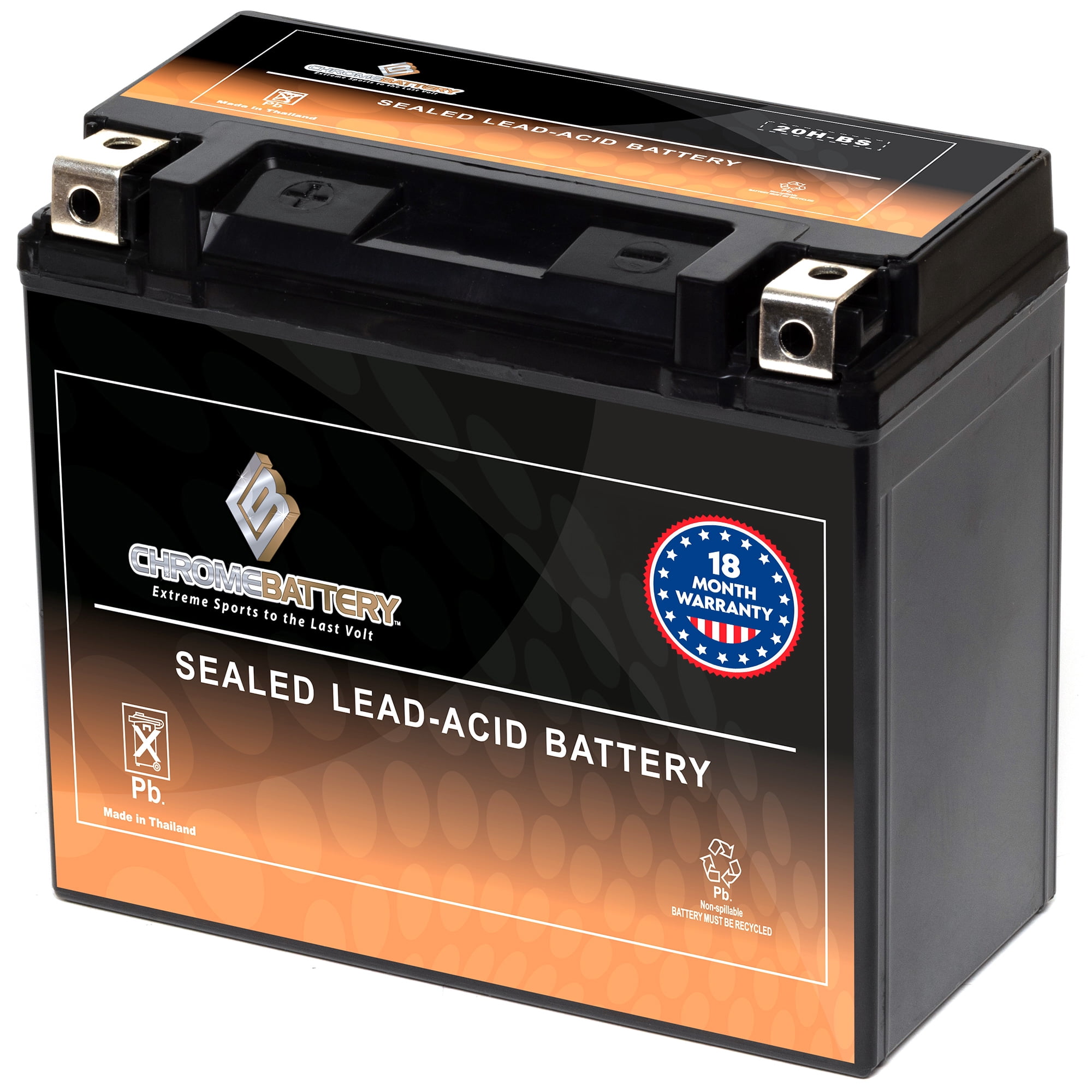 Chrome Battery Ytx20h-bs (20h-bs 12 Volts,18 Ah, 310 Cca) High Performance - Maintenance Free - Sealed AGM Motorcycle Battery