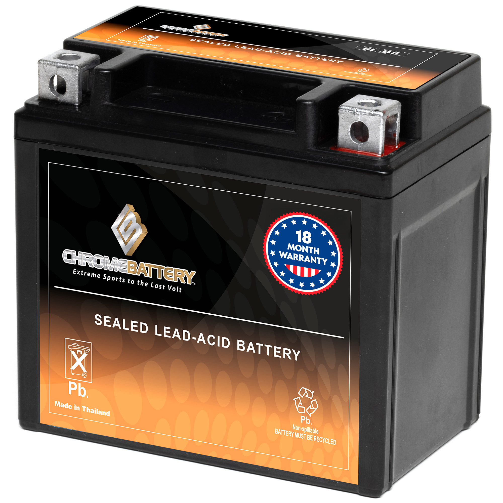 Chrome Battery Ytx5l-bs (5l-bs 12 Volts,4 Ah, 65 Cca) Motorcycle Battery for Honda Crf250x,l 250cc, Years (2004 - 2018)