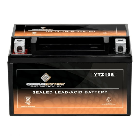 Chrome Battery Ytz10s-bs (ytz10s 12 Volts,8.6 Ah, 190 Cca) Motorcycle Battery for Honda Cbr1000rr 1000 Cc Year (04-07)