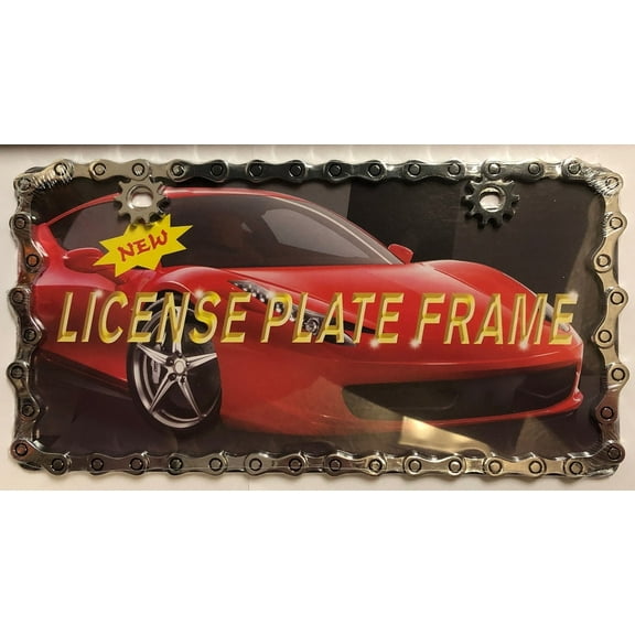 Chrome Bike Chain License Plate Frame with Caps