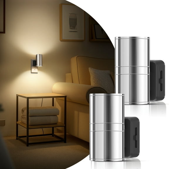 Chrome & Black Cylinder Dimmable 3000K Night Light US Plug