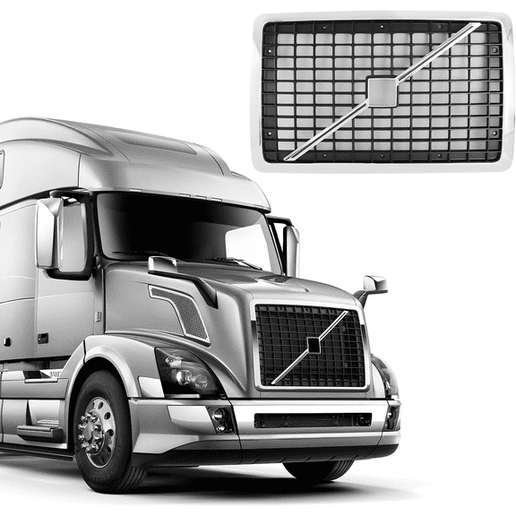 Chrome & Black Front Grille for 2004-2017 Volvo VNL Semi Trucks - Built-in Bug Screen, Heavy-Duty Protection