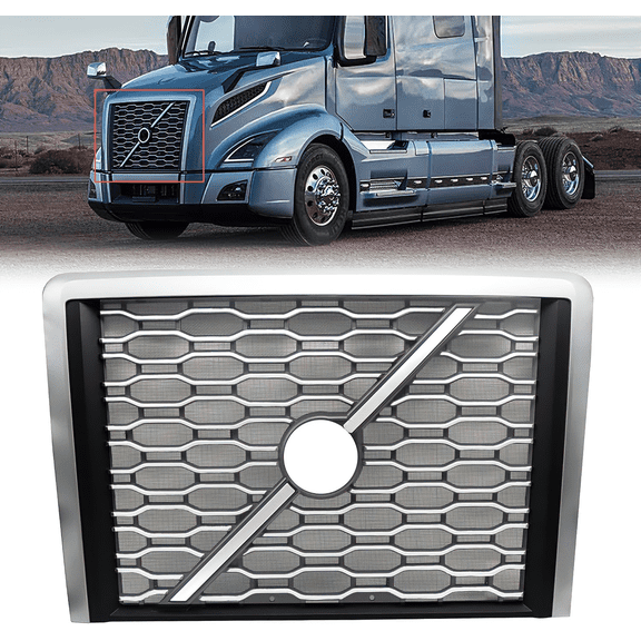 Chrome + Black Grille fit for 2018+ Volvo VNL Semi Trucks Pre-Installed Bug Screen, Durable Protection Against Debris