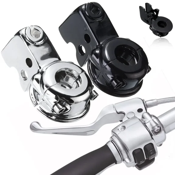 Chrome & Black Motorcycle Clutch Lever Mount Bracket - Universal Fit for Harley Glide/Sofail/Dyna/Sportster 883V​