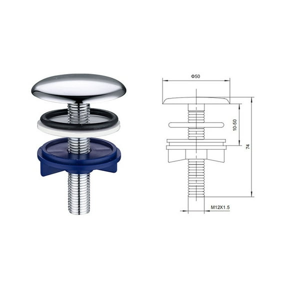 Chrome Brass Kitchen Sink Tap Hole Blanking Plug 50mm Metal Stopper Basin Cover