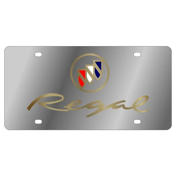 Chrome Buick Regal Logo Emblem Premium Steel License Plate with 3D Gold Logo