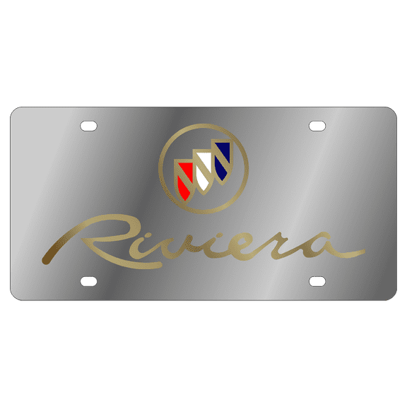 Chrome Buick Riviera Gold Logo Emblem Premium Steel License Plate with 3D Logo