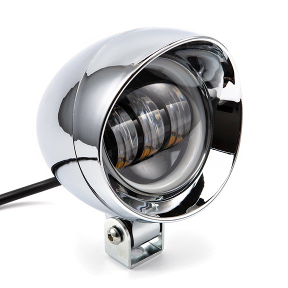 Chrome Bullet LED Motorcycle Fog Lights & Auxiliary Headlight - Dual Color DC12V for ATV, Cruisers, Scooters