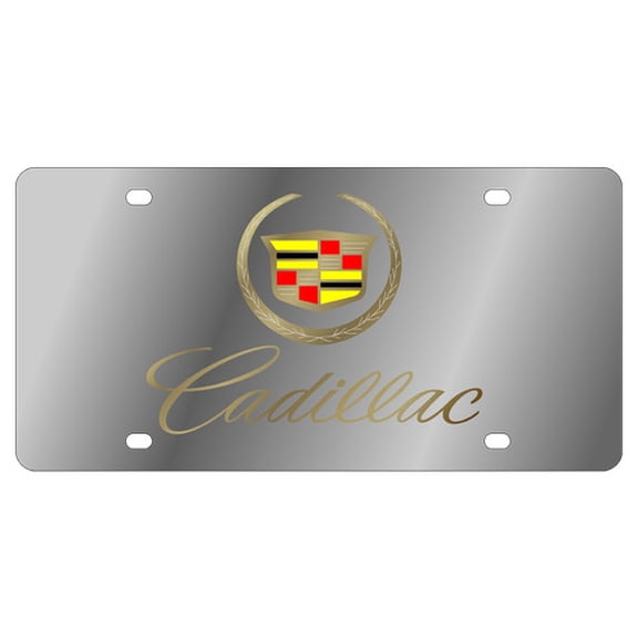 Chrome Cadillac Emblem Premium Steel License Plate with 3D Cadillac Gold Logo