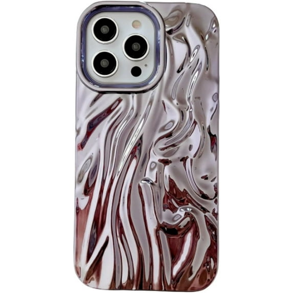 Chrome Case for Women/Girls, 3D Pleated Water Ripple Solid Color Soft Phone Case Compatible with iPhone 13 Pro Max, Purple