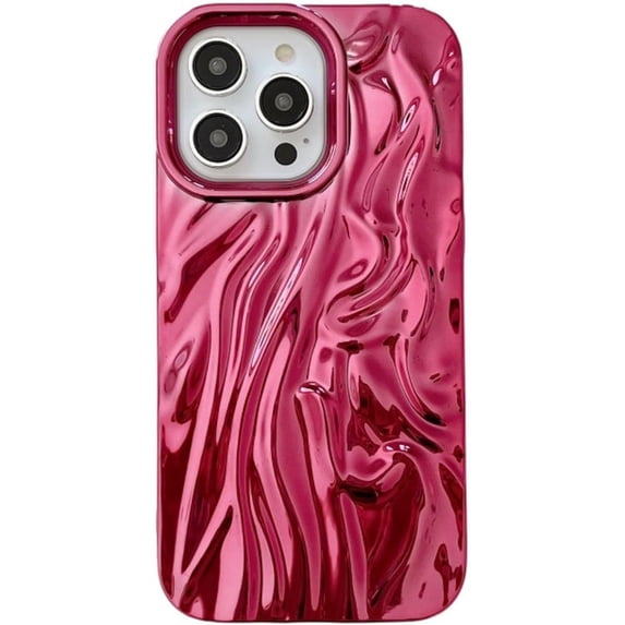 Chrome Case for Women/Girls, 3D Pleated Water Ripple Solid Color Soft Phone Case Compatible with iPhone 13 Pro Max, Red