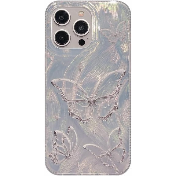 Chrome Case for Women/Girls, Fantasy Streaming Silver Butterfly Phone Case with Texture for iPhone Compatible with iPhone 15 Pro Max, Silver