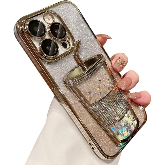 Chrome Case for Women/Girls, Glitter Quicksand Cup Plating Camera Protection Clear Case for iPhone Compatible with iPhone 11 Pro Max, Glod