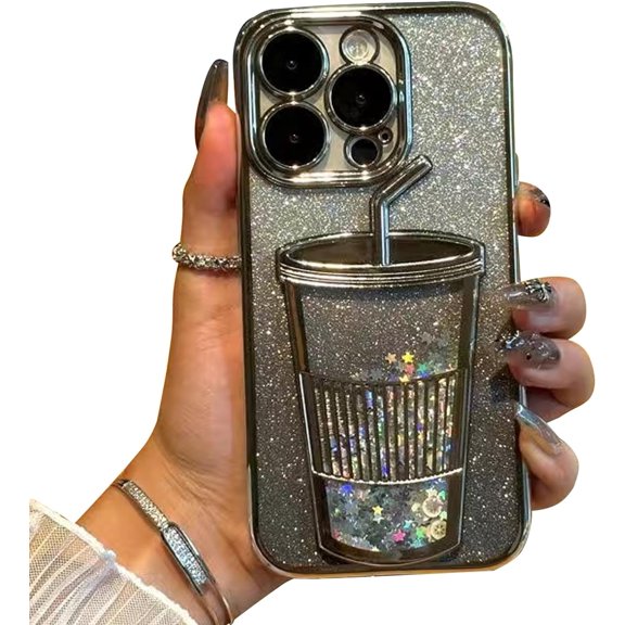 Chrome Case for Women/Girls, Glitter Quicksand Cup Plating Camera Protection Clear Case for iPhone Compatible with iPhone 11 Pro Max, Silver