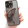 thumbnail image 1 of Chrome Case for Women/Girls, Gradient Glitter Butterfly Quicksand Plating Clear Phone Cases for iPhone Compatible with iPhone 12, Black, 1 of 7