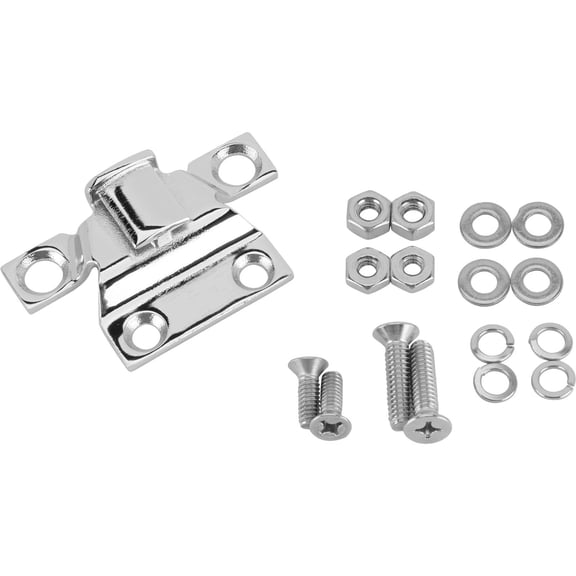 Speedway Motors Center Rear Hood Hold Down Clip Compatible With 1932 Ford, Chrome Plated Brass, OEM Replacement Rear Hood Hinge Strip Retainer, 2.25 Inch Hole Centerline