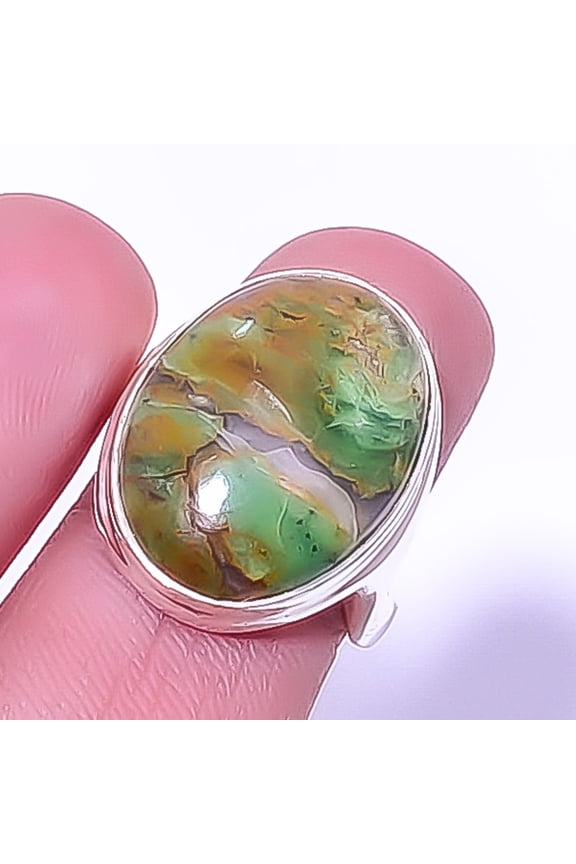 Chrome Chalcedony Handmade Gemstone 925 Silver Plated Jewelry Ring s.8.5 A395, Valentine's Day Gift, Birthday Gift, Beautiful Jewelry For Woman