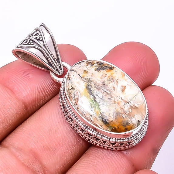 Chrome Chalcedony / Mtorolite -Zimbabwe Fine Art 925 Sterling Silver Pendant 1.76", Olive Chrome Chalcedony Pendant P_8066_314_26