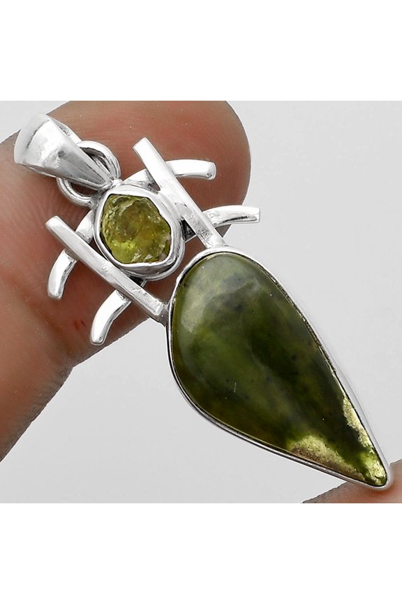 Chrome Chalcedony & Peridot Rough 925 Sterling Silver Pendant Jewelry P-1046 SDP120352