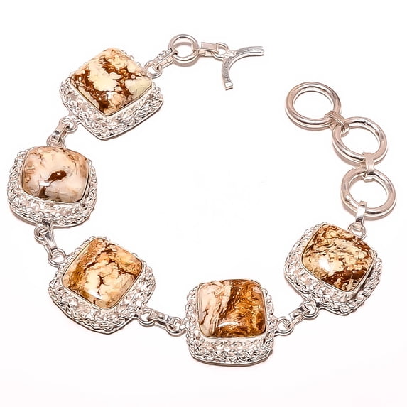 Chrome Chalcedony - Zimbabwe 925 Sterling Silver Link Bracelet 7-7.99" B7511-191, Beautiful Jewelry For Woman, New Year Sale, Valentin's Day Gift