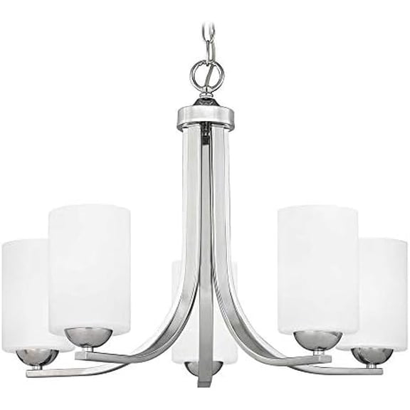 Chrome Chandelier with White Cylinder Glass and Five Lights$$Tools & Hardware Other