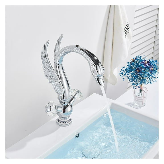 Chrome Classic Luxury Bathroom Basin Faucet Swan Shape Basin Faucet Hot and Cold Faucet Deck Installation Mixer Tap ,Long Lasting