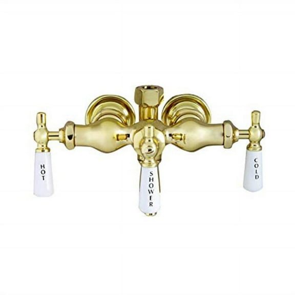 Chrome Clawfoot Tub Diverter Faucet with 3 Porcelain Lever Handles
