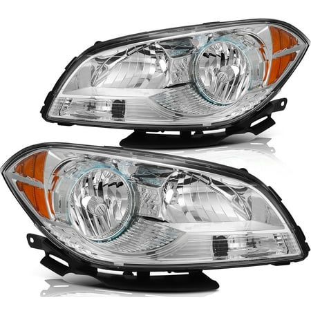 Chrome+Clear Pair Headlights Assembly Fit For 2008-2012 Chevy Malibu LH+RH Side