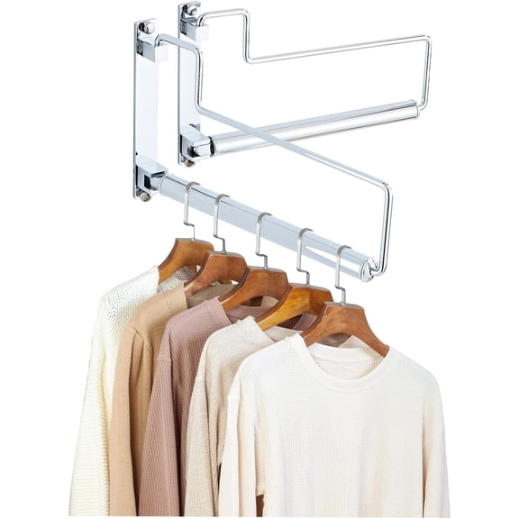 Chrome Clothes Drying Rack, Wall Mounted Swing Arm Hanger for Laundry Room, Garage, Indoor & Outdoor Use