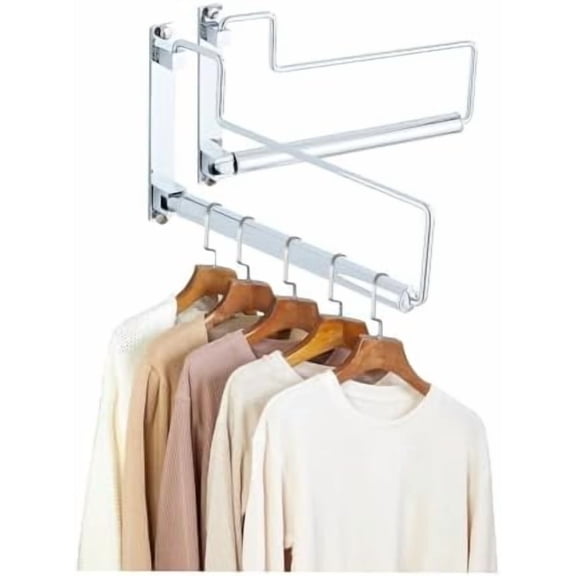 Chrome Clothes Drying Rack, Wall Mounted Swing Arm Hanger for Laundry Room, Garage, Indoor & Outdoor Use