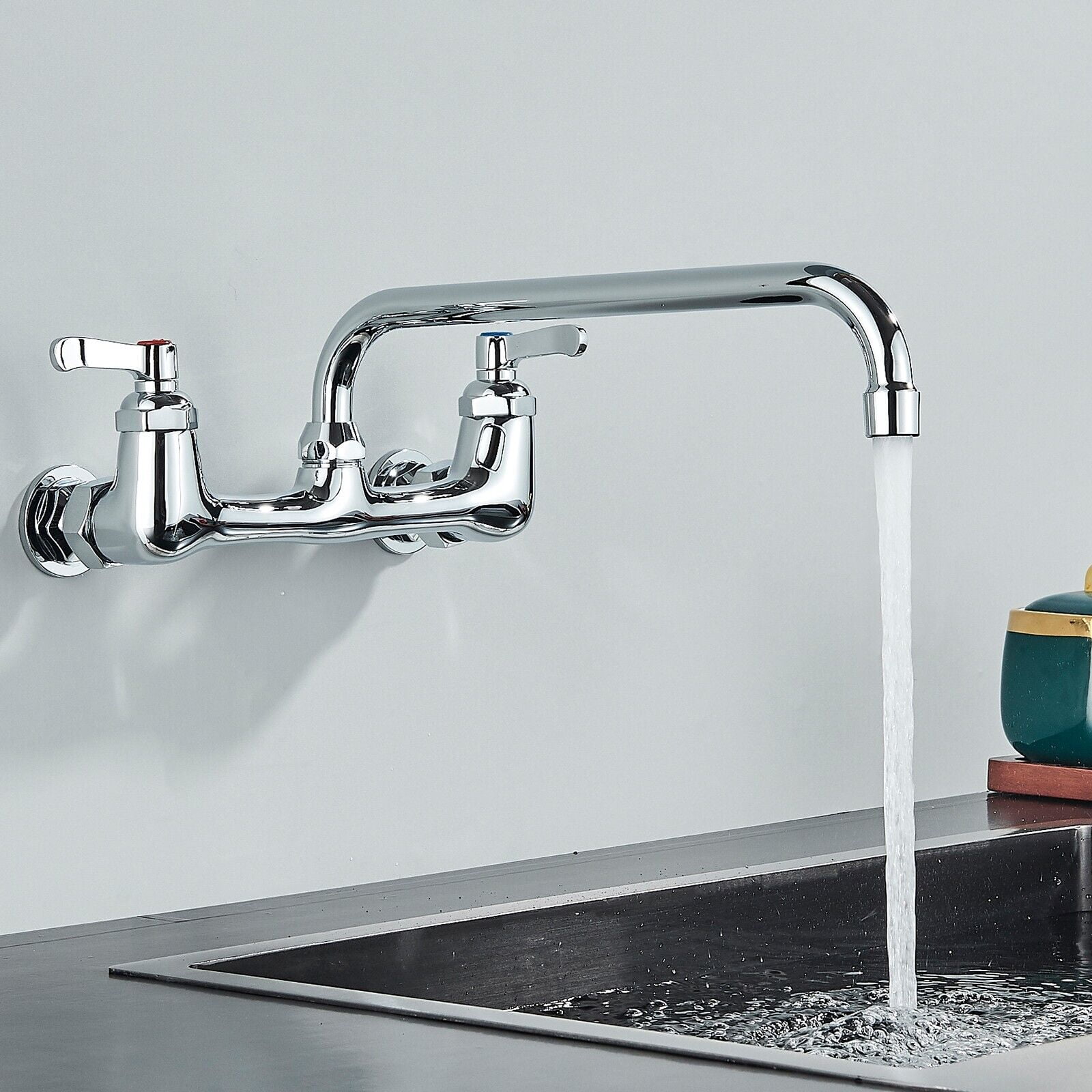 Feetron Chrome Kitchen Sink Faucet, Single Handle, Wall Mount, 12 ...