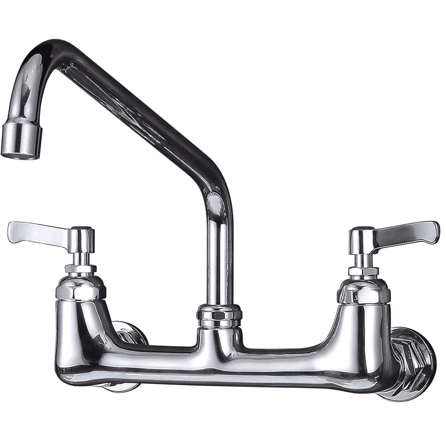 Chrome Commercial Sink Faucet with 8” Swivel Spout 8" Center Wall Mount Kitchen Faucet, Dual Handles Brass Utility Sink Faucet for Laundry Room Restaurant