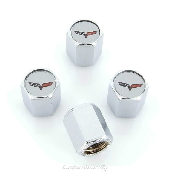 Chrome Corvette C6 Logo Tire Stem Valve Caps