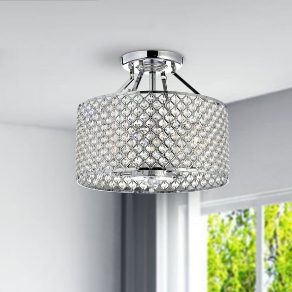Chrome/ Crystal 4-light Round Ceiling Chandelier
