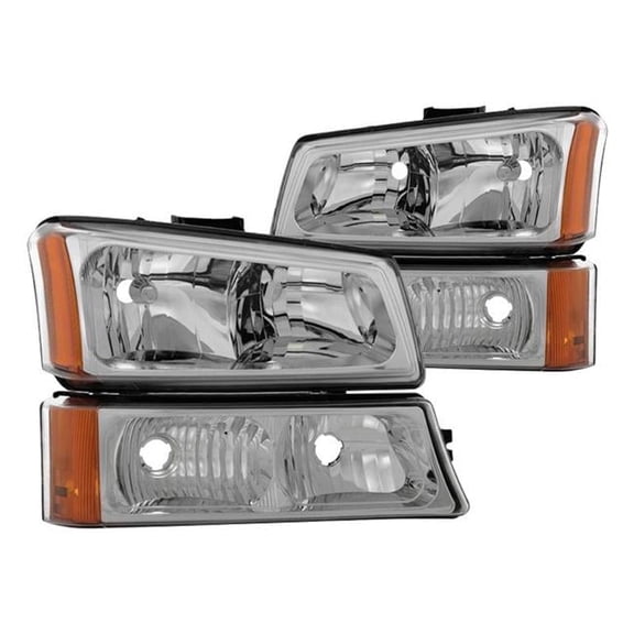 Chrome Crystal Headlights with Bumper Lights for 2003-2006 Xtune Chevy Silverado 2500HD - Chrome