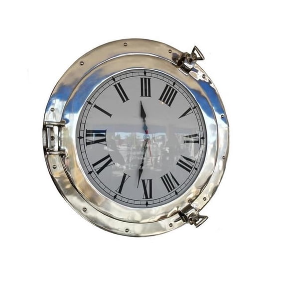 Chrome Decorative Ship Porthole Clock- 20 in.