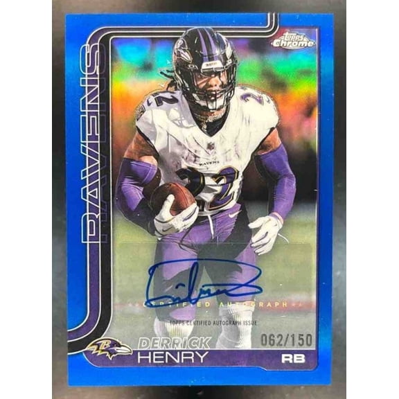 Topps Chrome Derrick Henry BA-DH Base Auto Blue Refractor Autograph Baltimore Ravens Baltimore Ravens NFL Autographed Football Trading Card