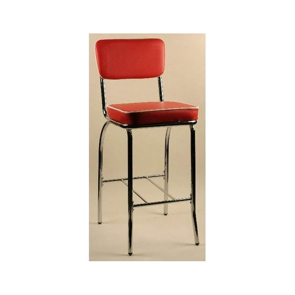 Chrome Dining Stool In 50s Retro Style with Red Upholstery