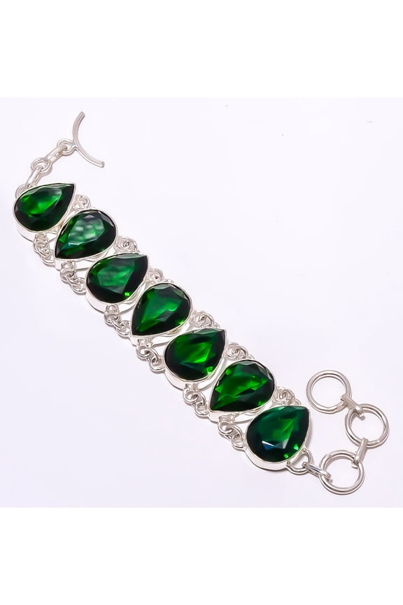 Chrome Diopside 925 Silver Plated Jewelry Bracelet 7-8" LB-1094, Valentine's Day Gift, Birthday Gift, Beautiful Jewelry For Woman & Girls