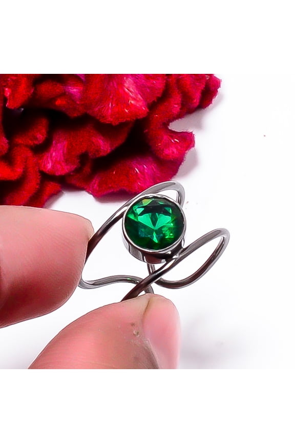 Chrome Diopside Black Rhodium Plated Handmade 925 Sterling Silver Ring s.8 Sku16, Green Ring, Gemstone Ring