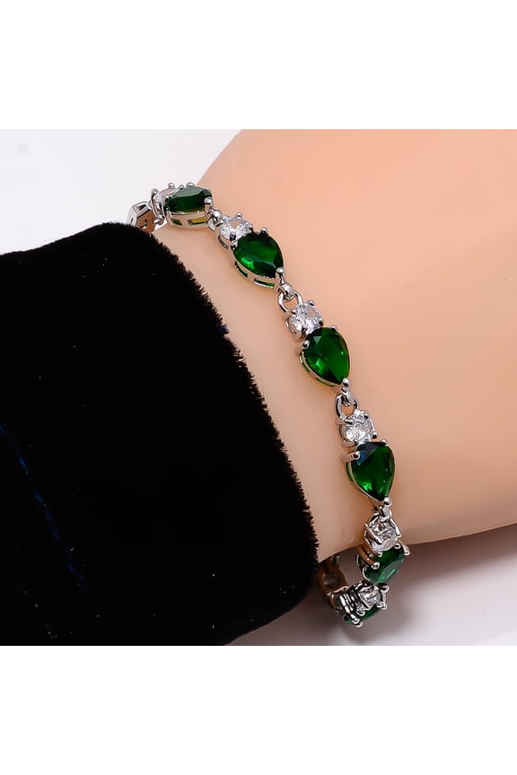 Chrome Diopside, CZ 925 Sterling Silver Adjustable Bracelet 7-8" B12813