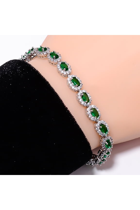 Chrome Diopside, CZ 925 Sterling Silver Adjustable Bracelet 7-8" B129912