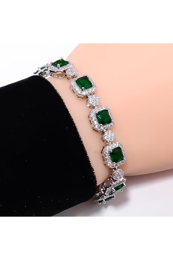 Chrome Diopside, CZ 925 Sterling Silver Adjustable Bracelet 7-8" B13193