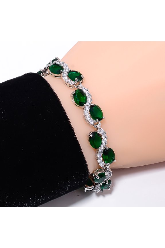 Chrome Diopside, CZ 925 Sterling Silver Adjustable Bracelet 7-8" B132353